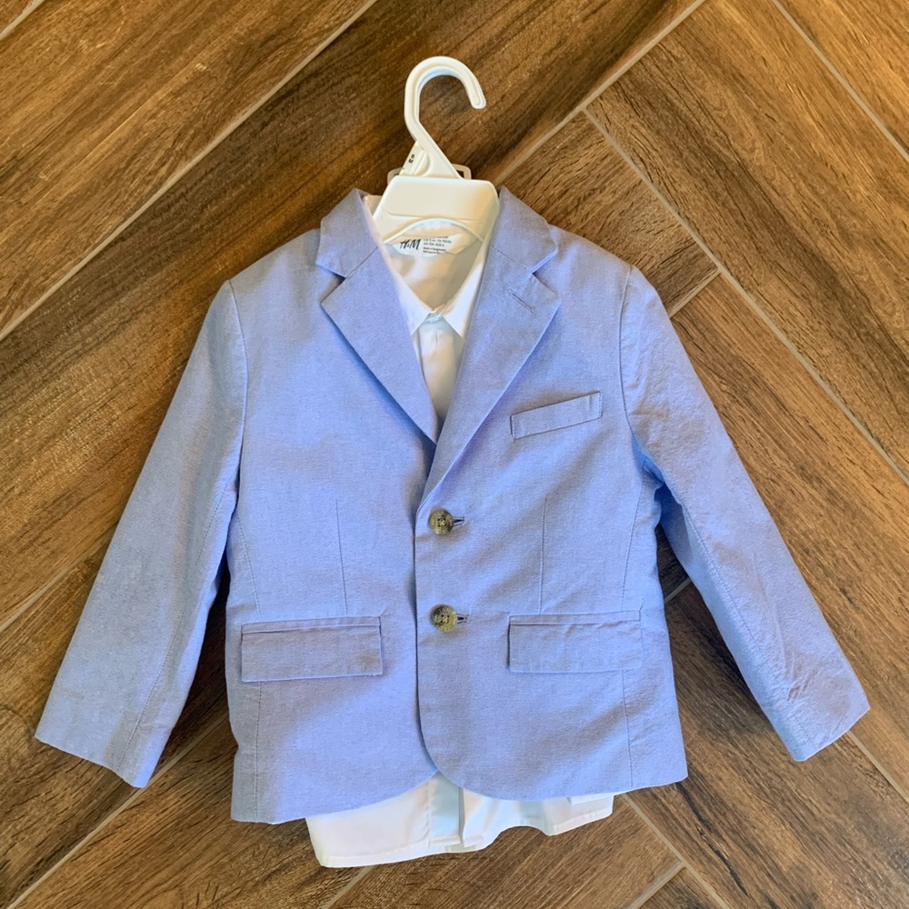 Janie and Jack Blue Oxford Blazer (w/bonus H&M White Button Down shirt) Boys 3T